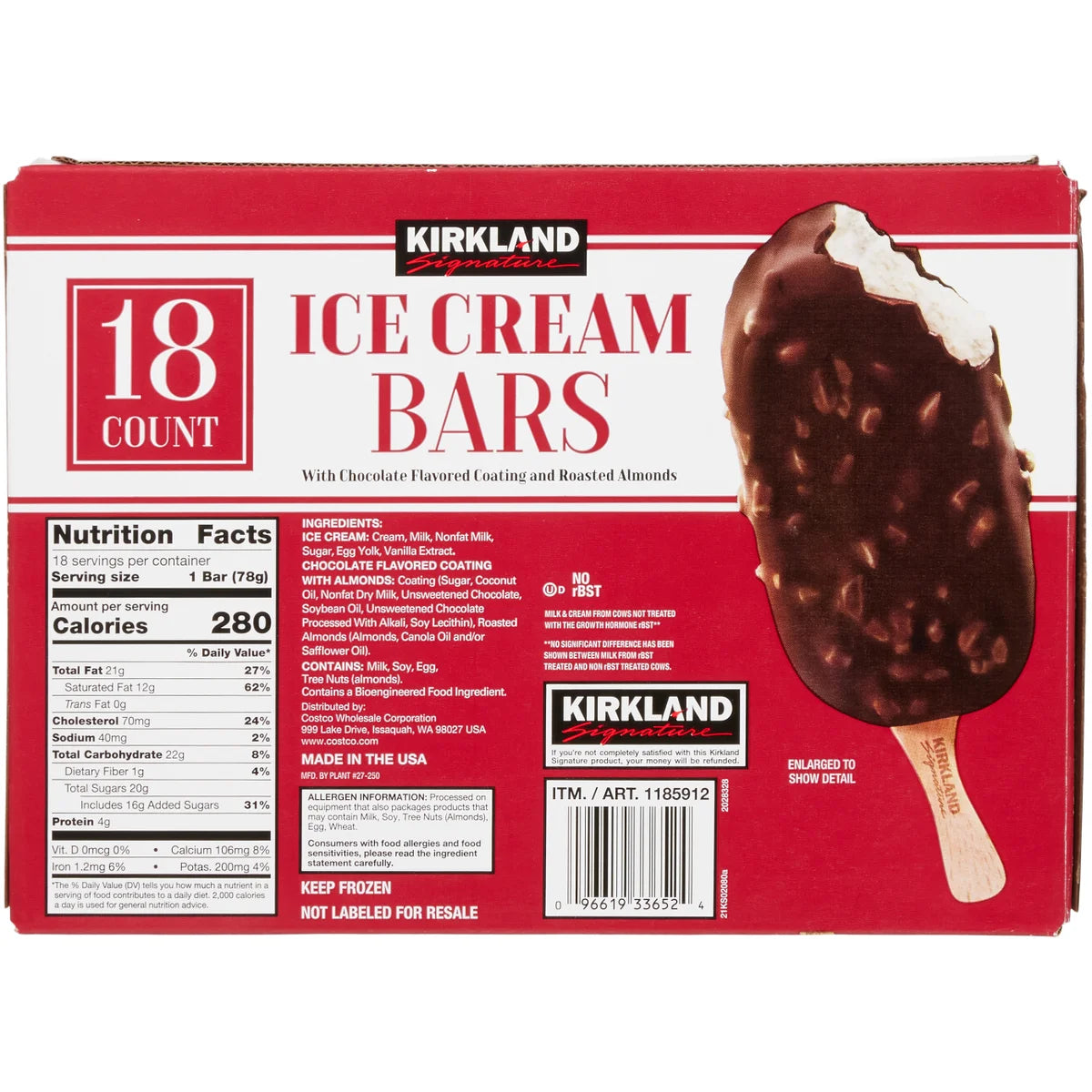 Helado Paleta Vainilla Chocolate Almendra Kirkland 18 x 92 ml