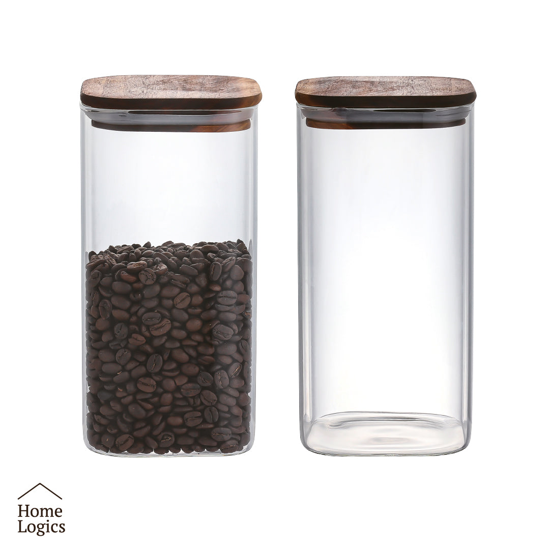 Set 2 Contenedores Vidrio Acacia 1300 ml Home Logics 1 un