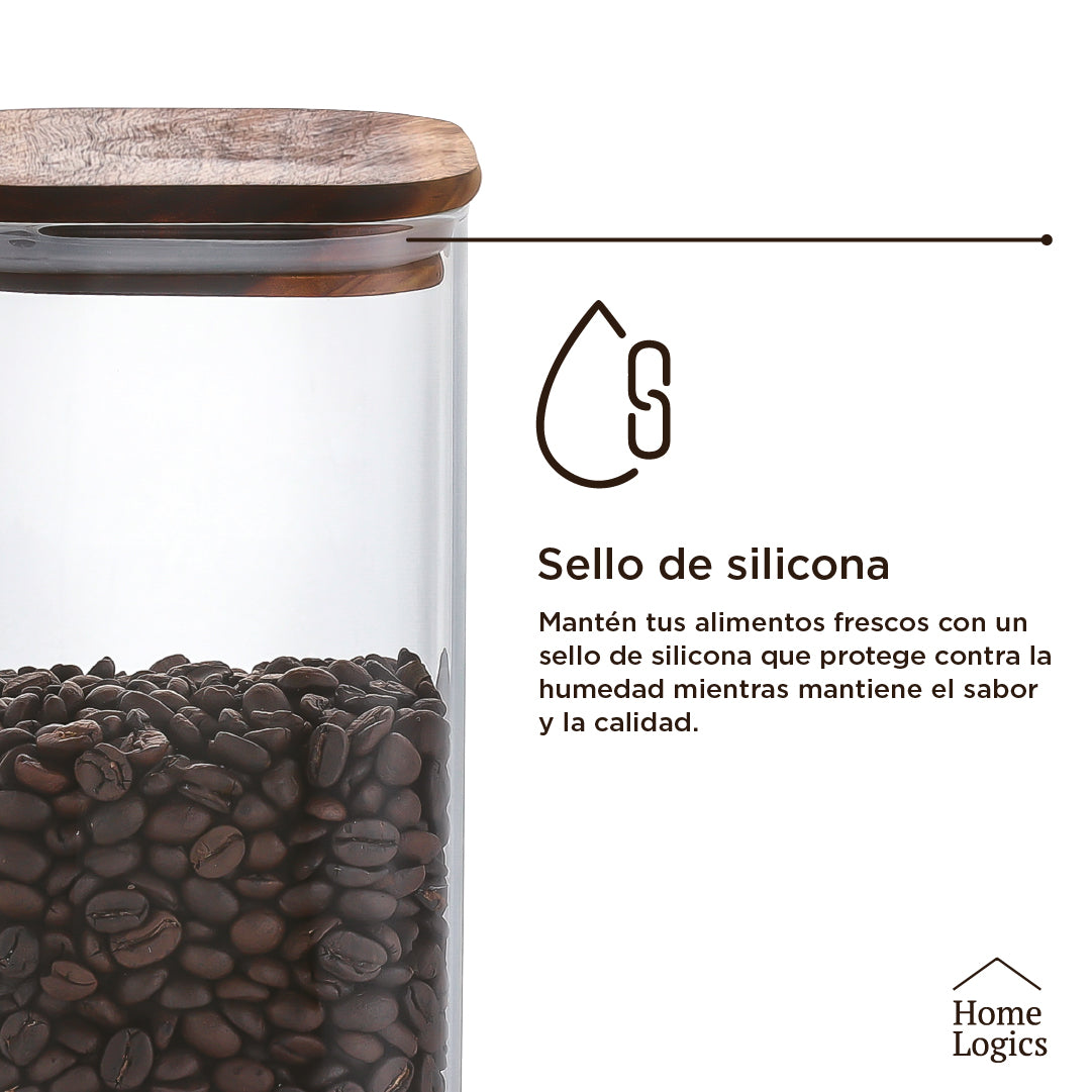 Set 2 Contenedores Vidrio Acacia 1300 ml Home Logics 1 un