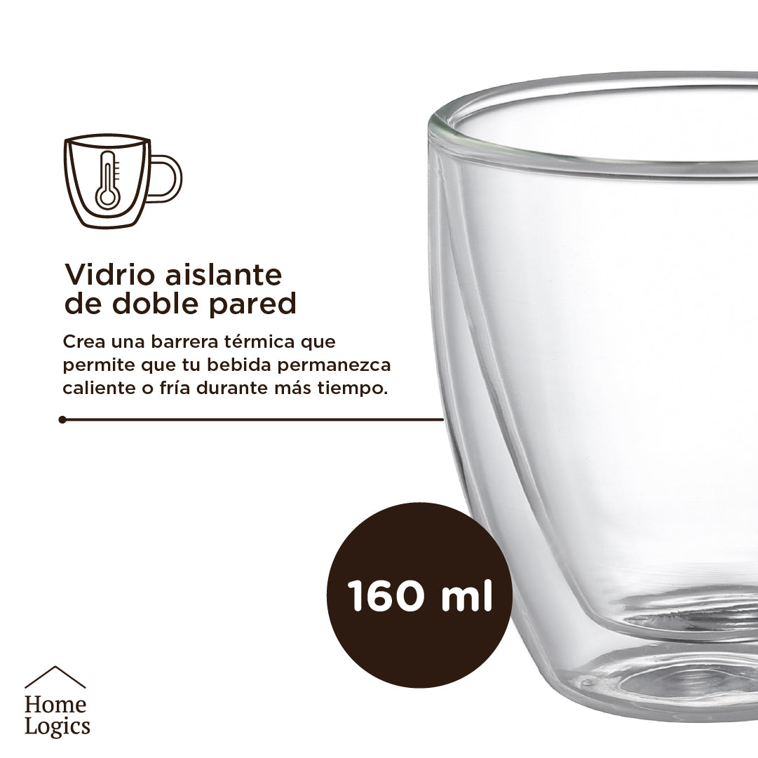 Set 4 Tazas Vidrio Doble Pared 160 ml Home Logics 1 un