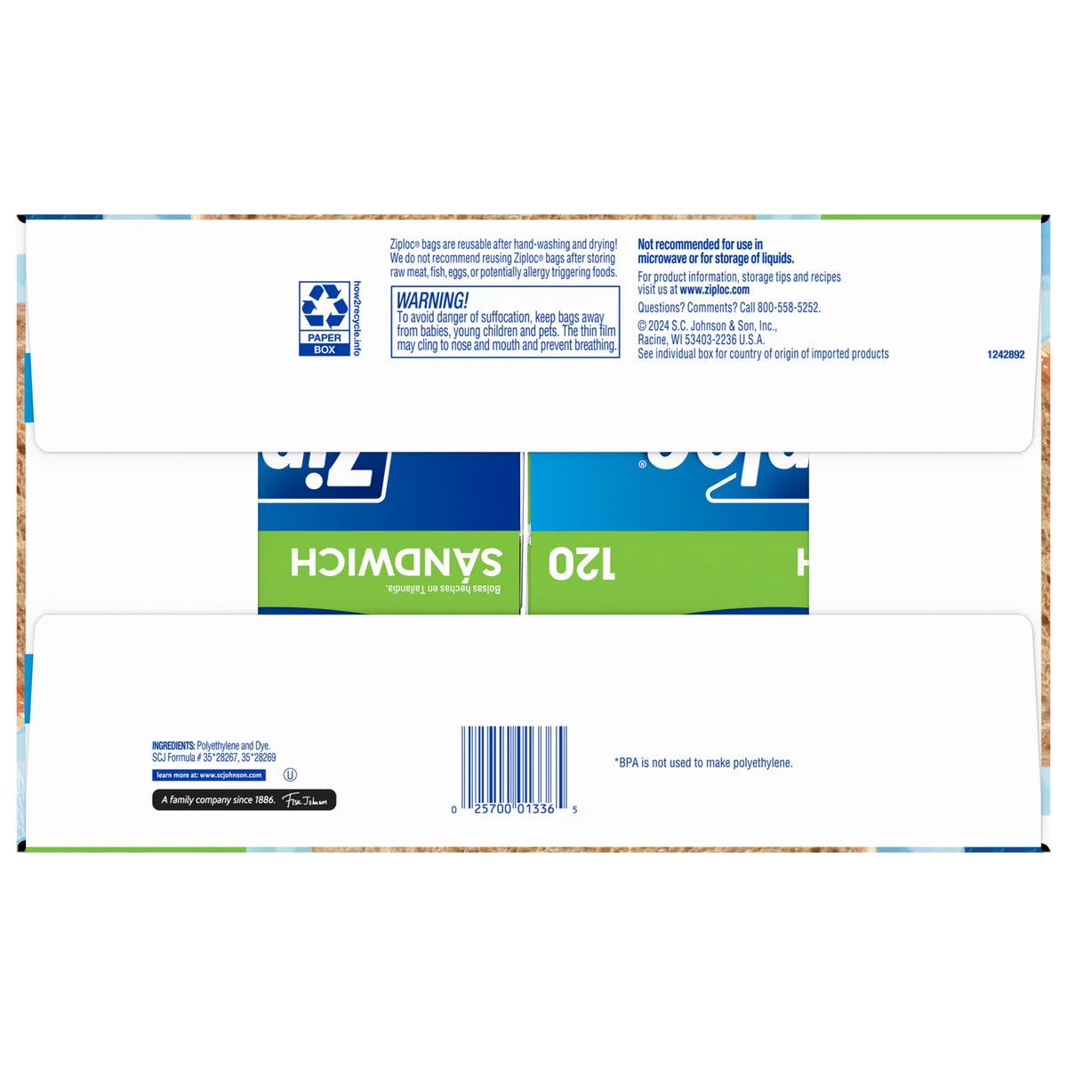 Bolsas Herméticas Sandwich 115 cm Ziploc 4 x 120 un