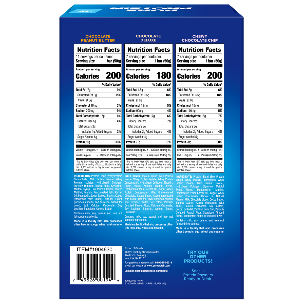 Barritas de Proteína Variedades Pure Protein 25 un x 50 g