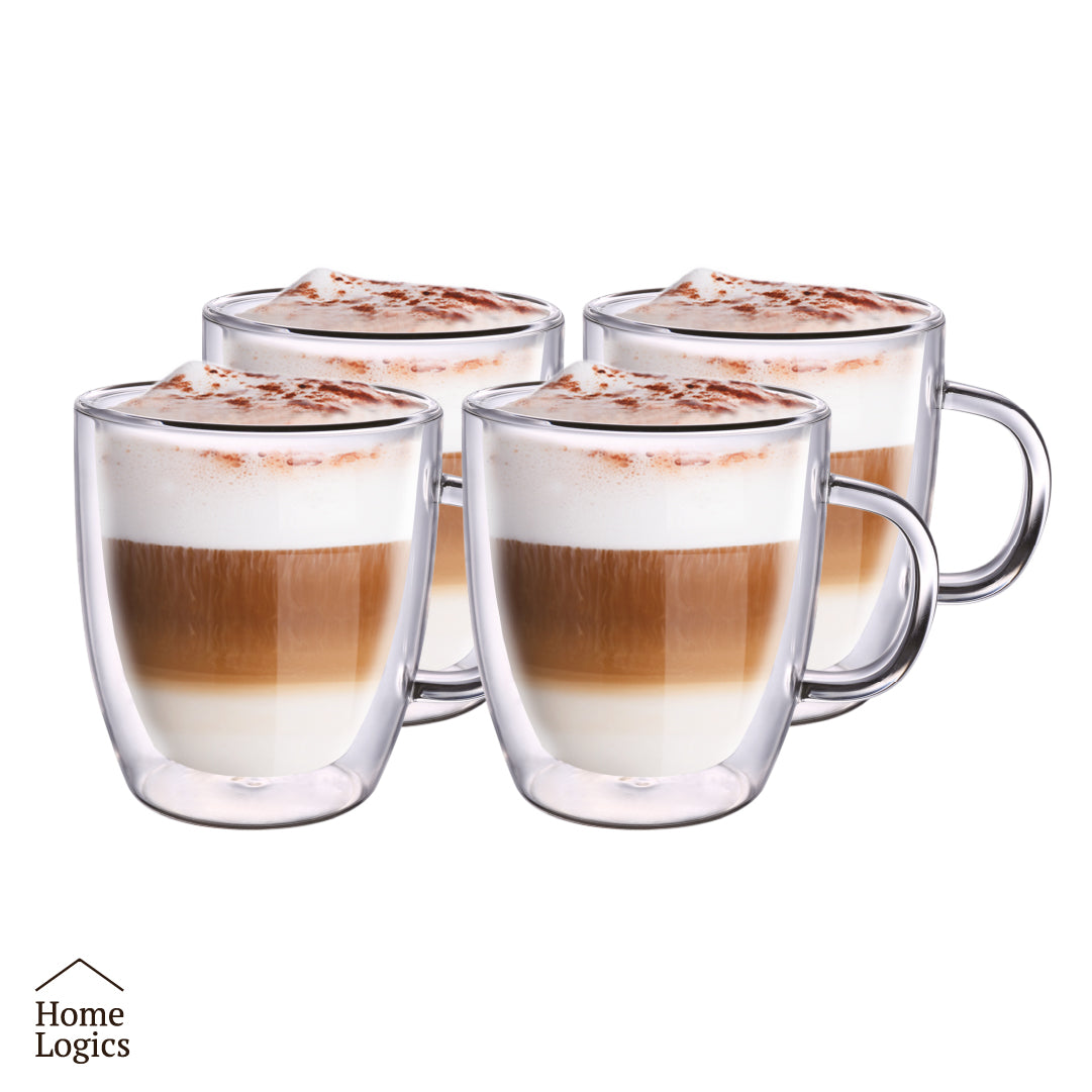 Set 4 Tazas Vidrio Doble Pared 230 ml Home Logics 1 un