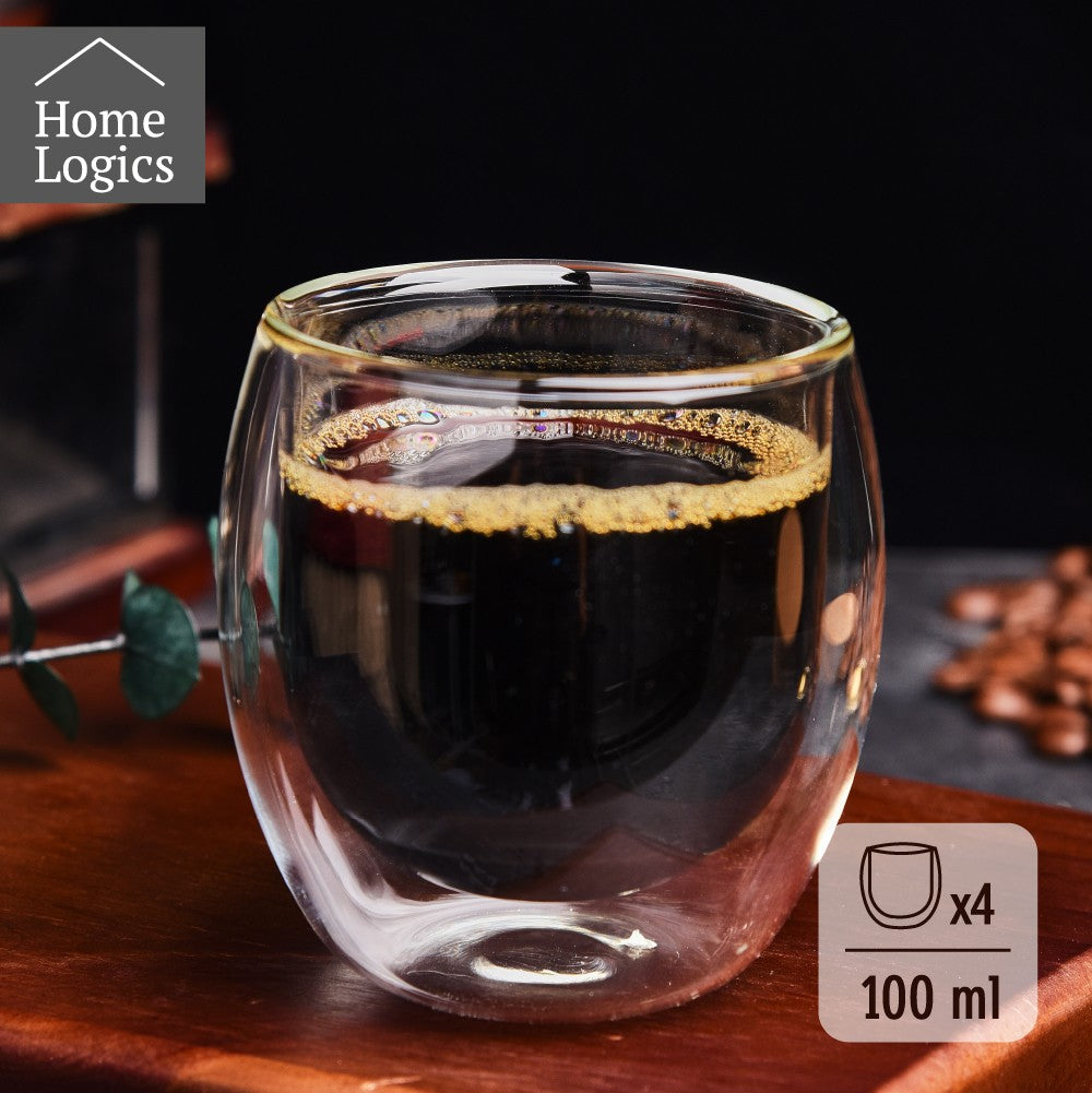 Set 4 Vasos Vidrio Doble Pared Classic 100 ml Home Logics 4 un