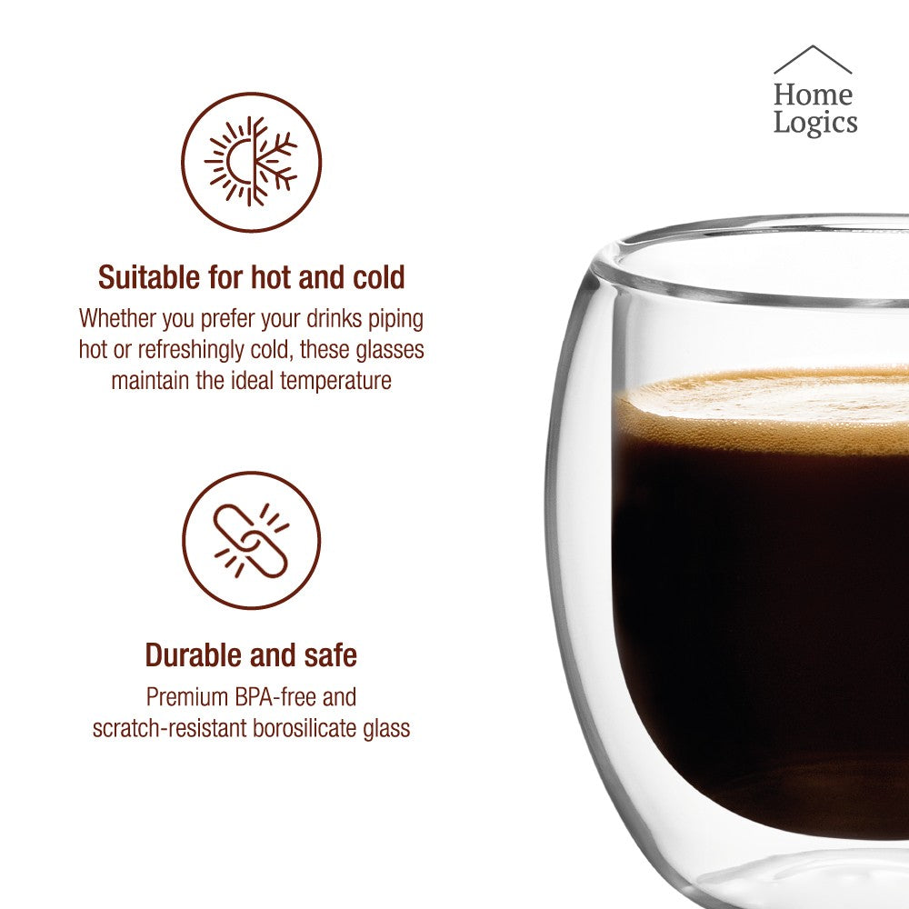 Set 4 Vasos Vidrio Doble Pared Classic 100 ml Home Logics 4 un