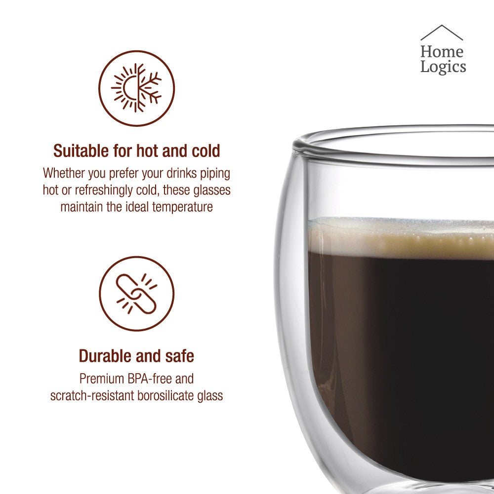 Set 4 Vasos Vidrio Doble Pared Classic 200 ml Home Logics 4 un