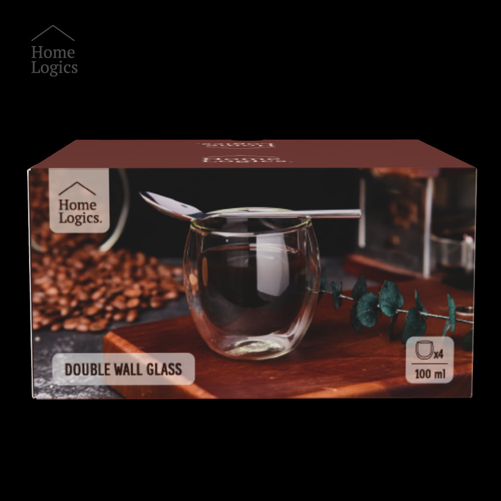 Set 4 Vasos Vidrio Doble Pared Classic 100 ml Home Logics 4 un