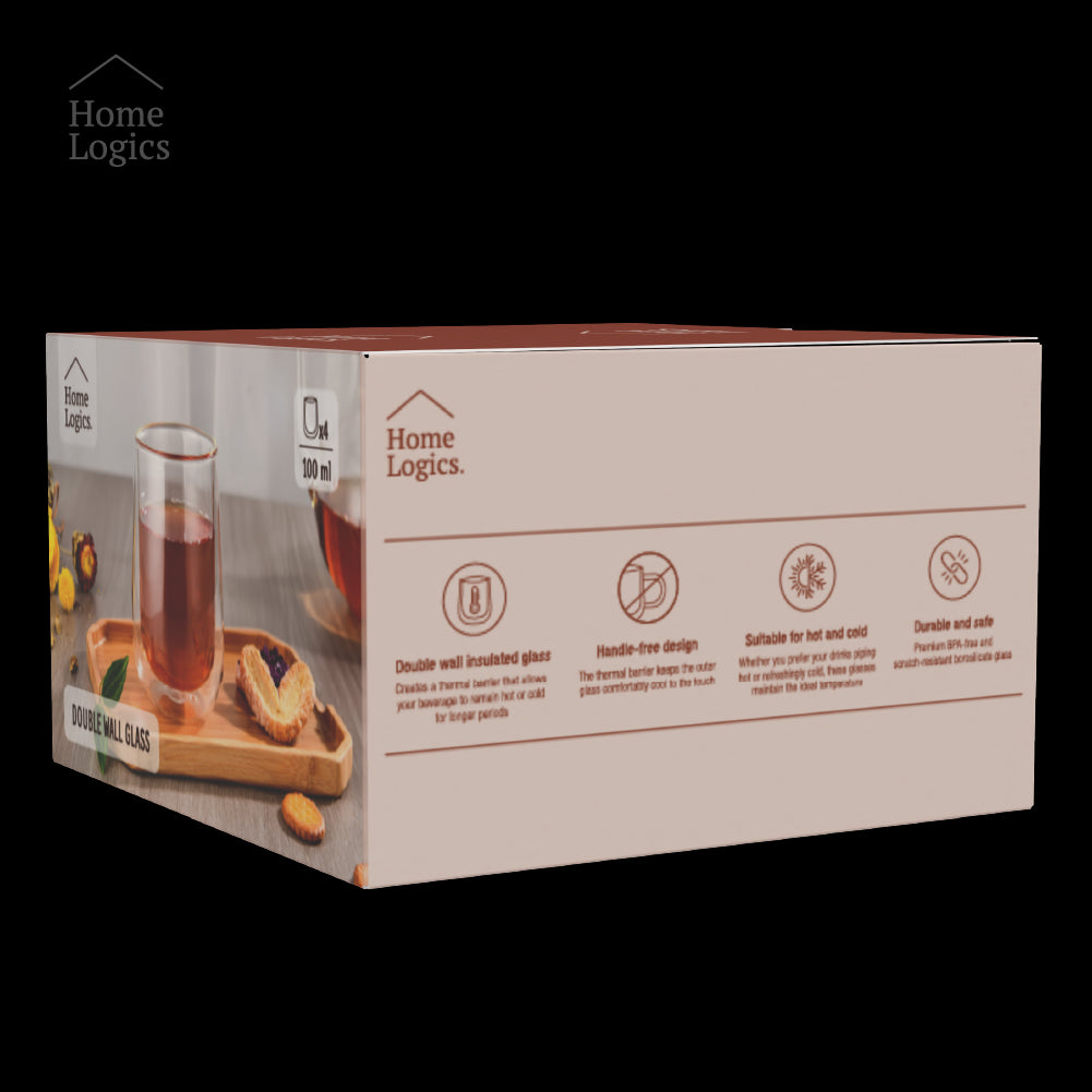 Set 4 Vasos Vidrio Doble Pared Modern 100 ml Home Logics 4 un