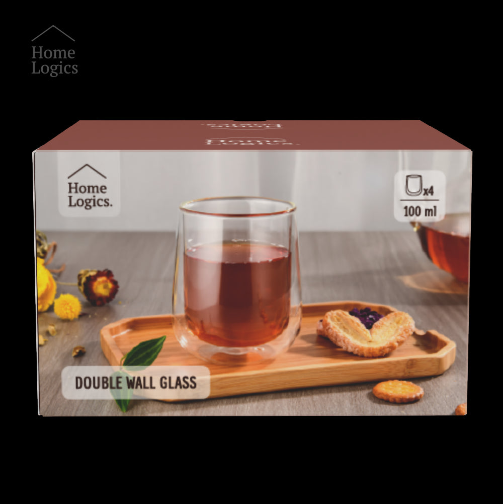 Set 4 Vasos Vidrio Doble Pared Modern 100 ml Home Logics 4 un