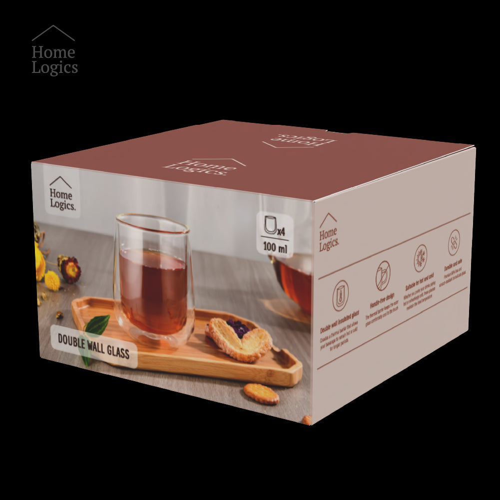 Set 4 Vasos Vidrio Doble Pared Modern 100 ml Home Logics 4 un