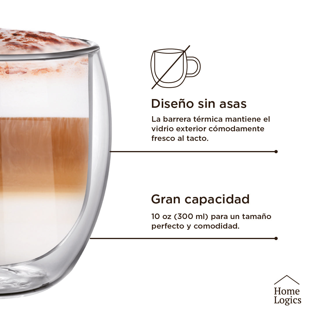 Set 4 Vasos Vidrio Doble Pared 300 ml Home Logics 1 un