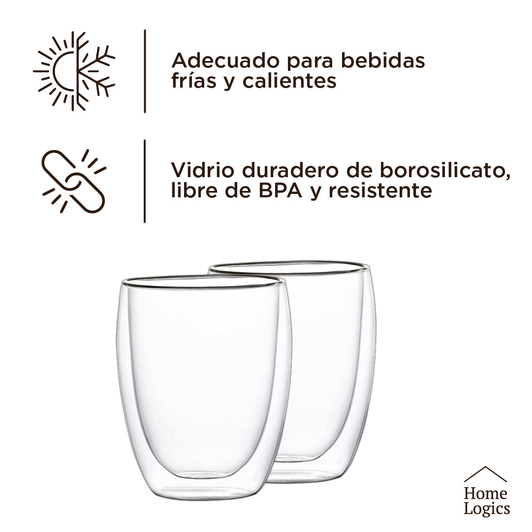 Set 2 Vasos Vidrio Doble Pared 350 ml Home Logics 1 un