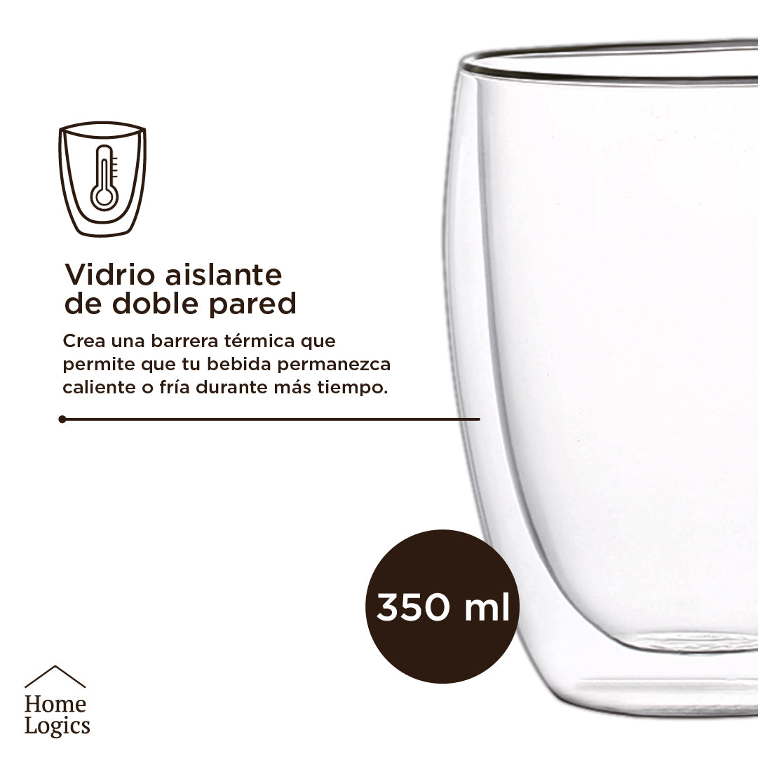 Set 2 Vasos Vidrio Doble Pared 350 ml Home Logics 1 un