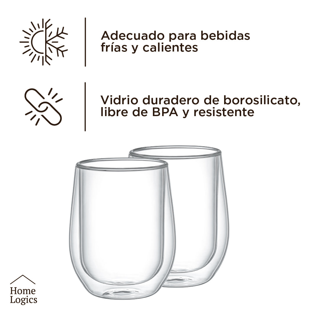 Set 4 Vasos Vidrio Doble Pared 300 ml Home Logics 1 un
