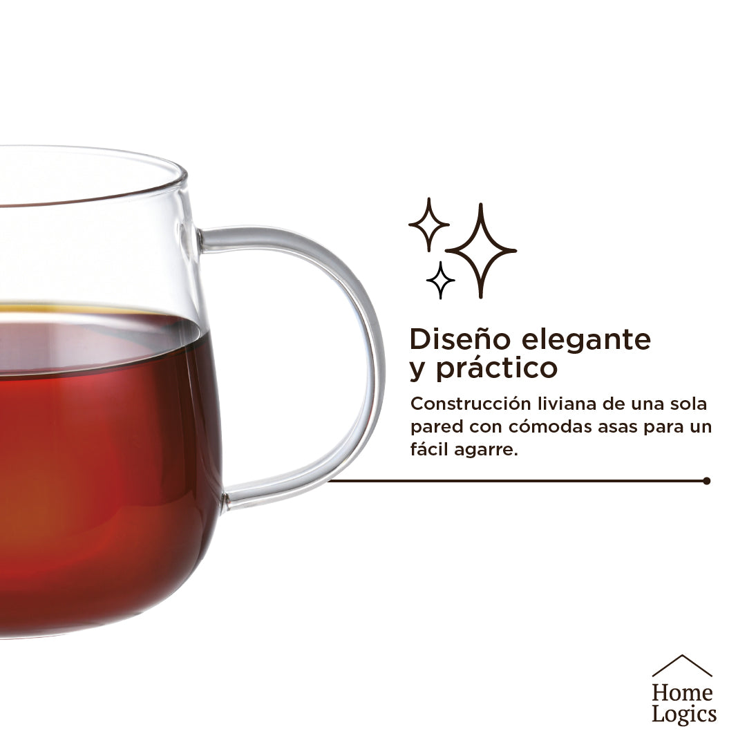 Set 4 Tazas Single Wall Glass 400 ml Home Logics 1 un