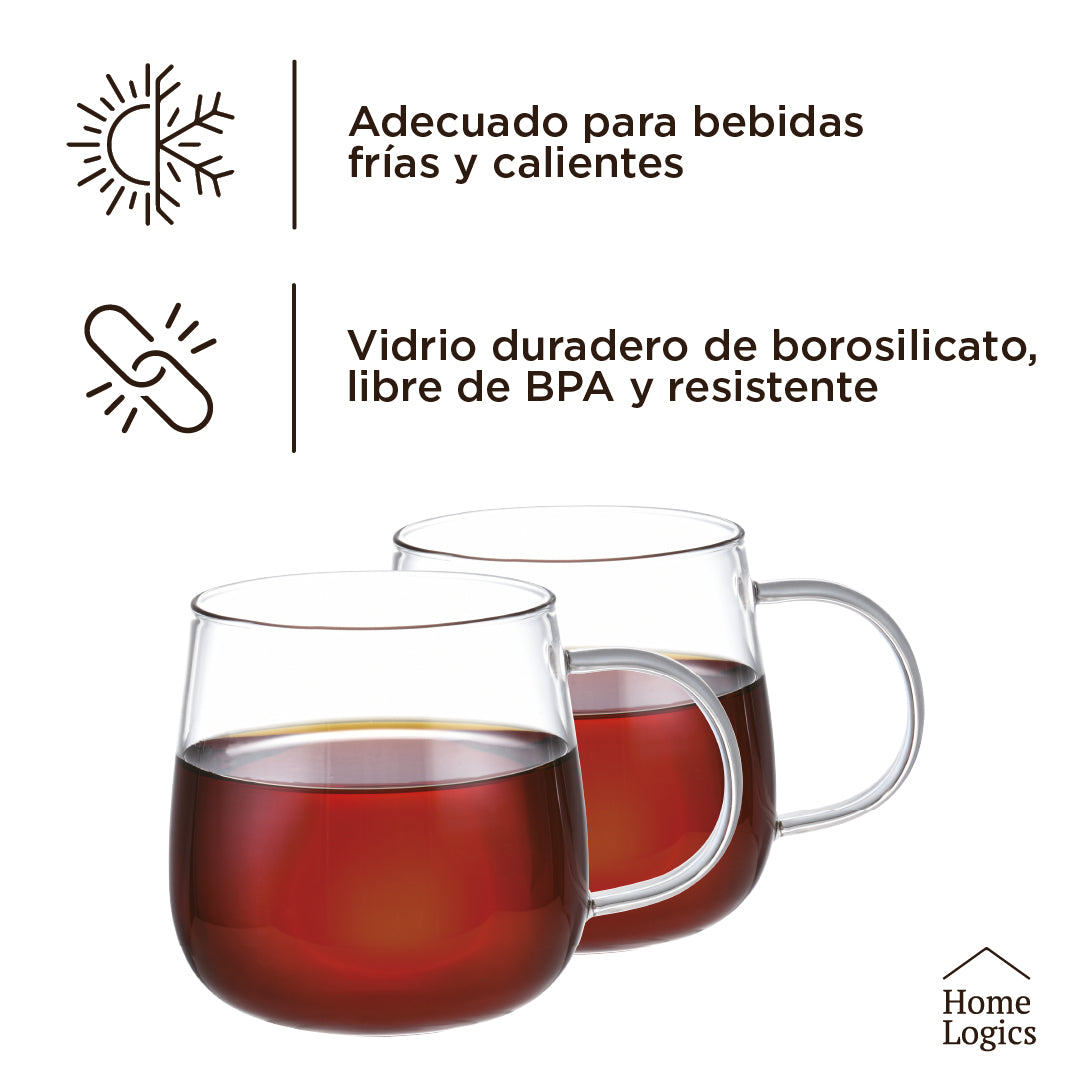 Set 4 Tazas Single Wall Glass 400 ml Home Logics 1 un