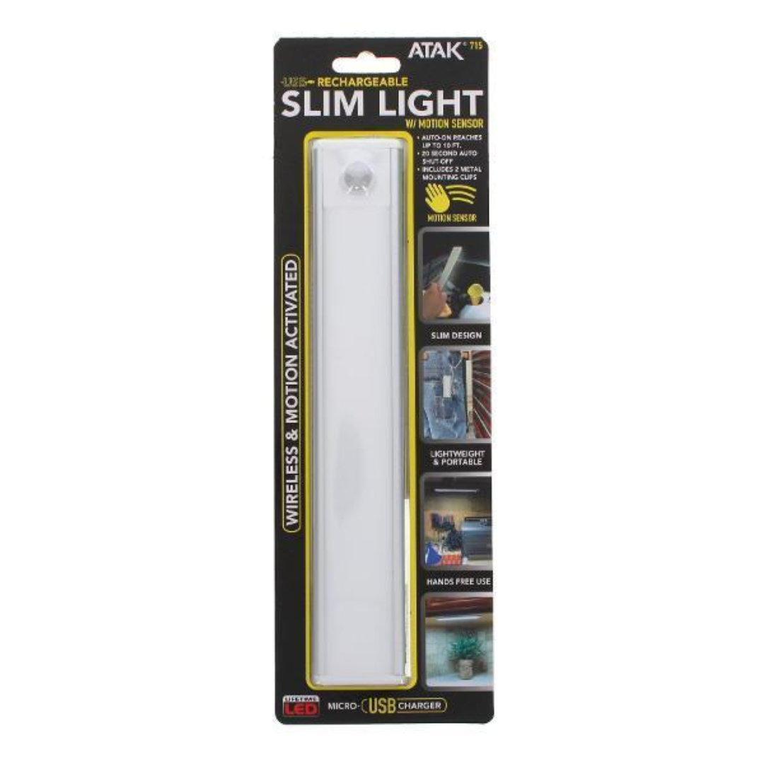 Luz LED Recargable USB 23,8 Cm 100 Lúmenes Con Sensor Movimiento Atak 1 un