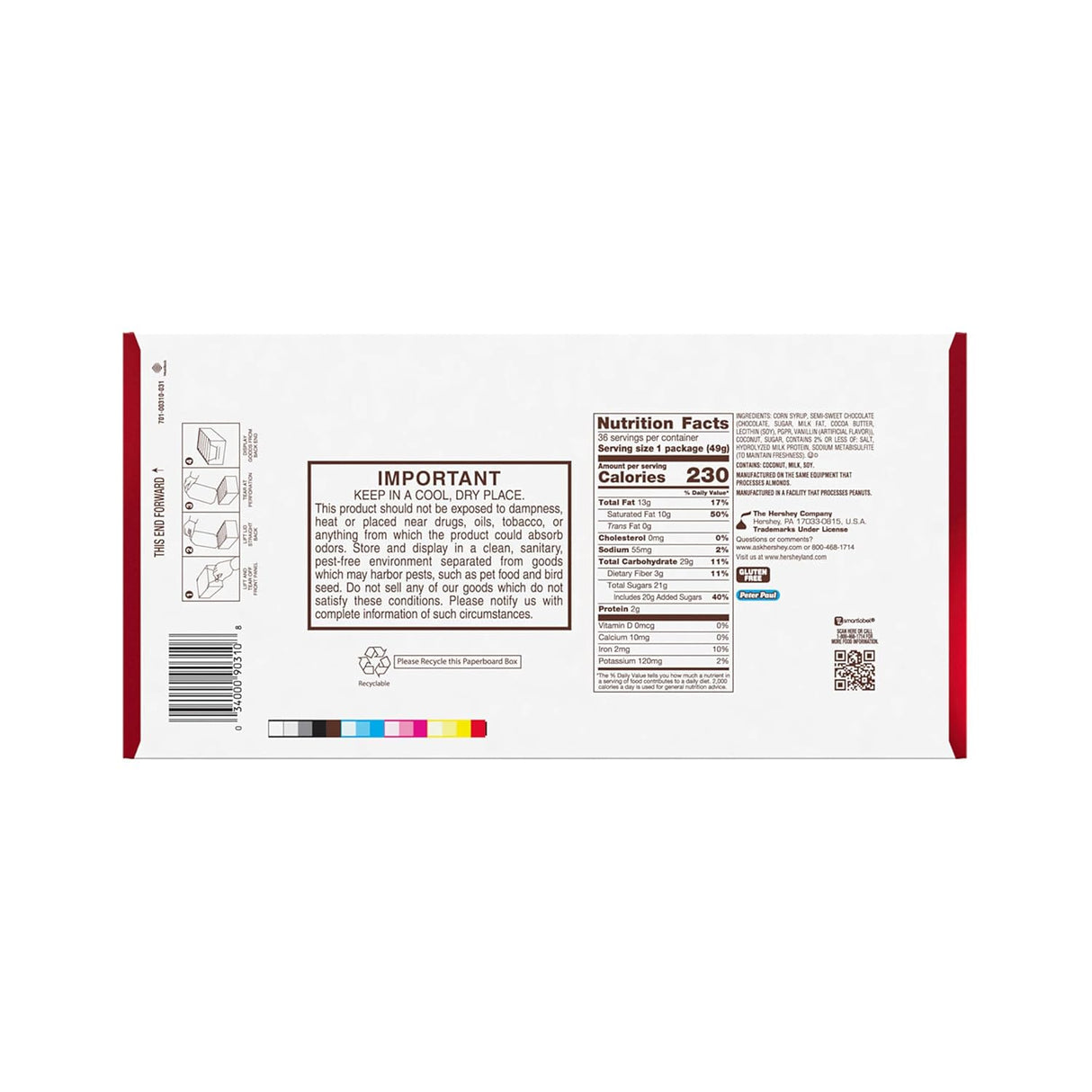 Barrita de Coco con Chocolate Negro Mounds 36 x 49 g