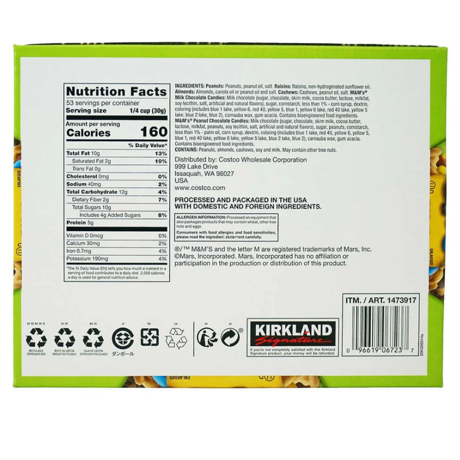 Trail Mix con M&M's Kirkland 28 un x 57 g