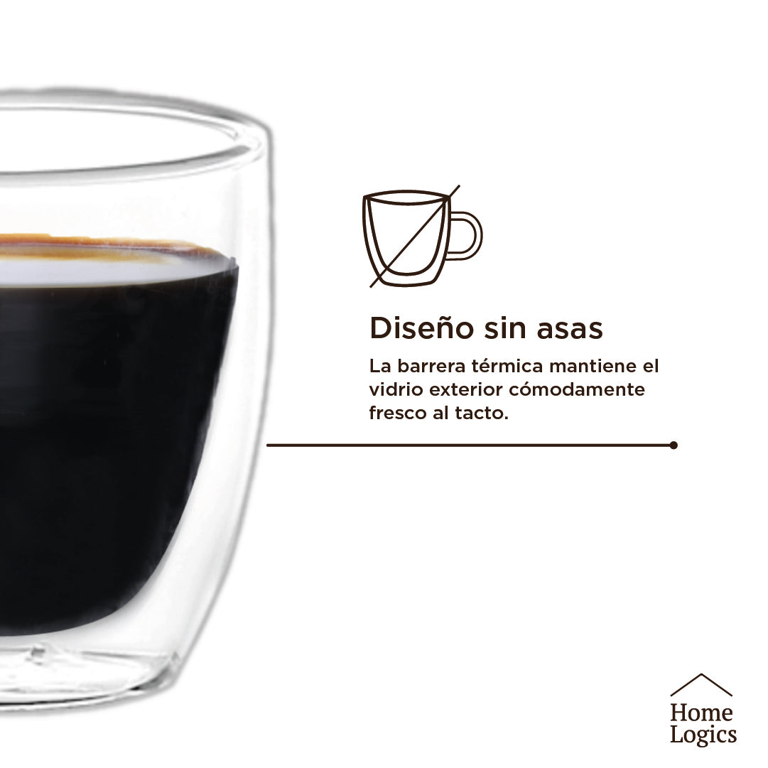 Set 4 Vasos Espresso Vidrio Doble Pared 80 ml Home Logics 1 un