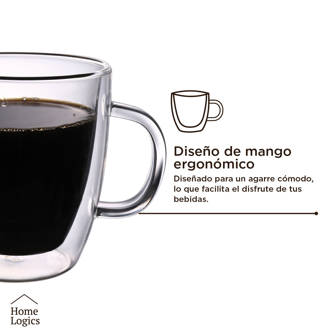 Set 4 Tazas Vidrio Doble Pared 80 ml Home Logics 1 un