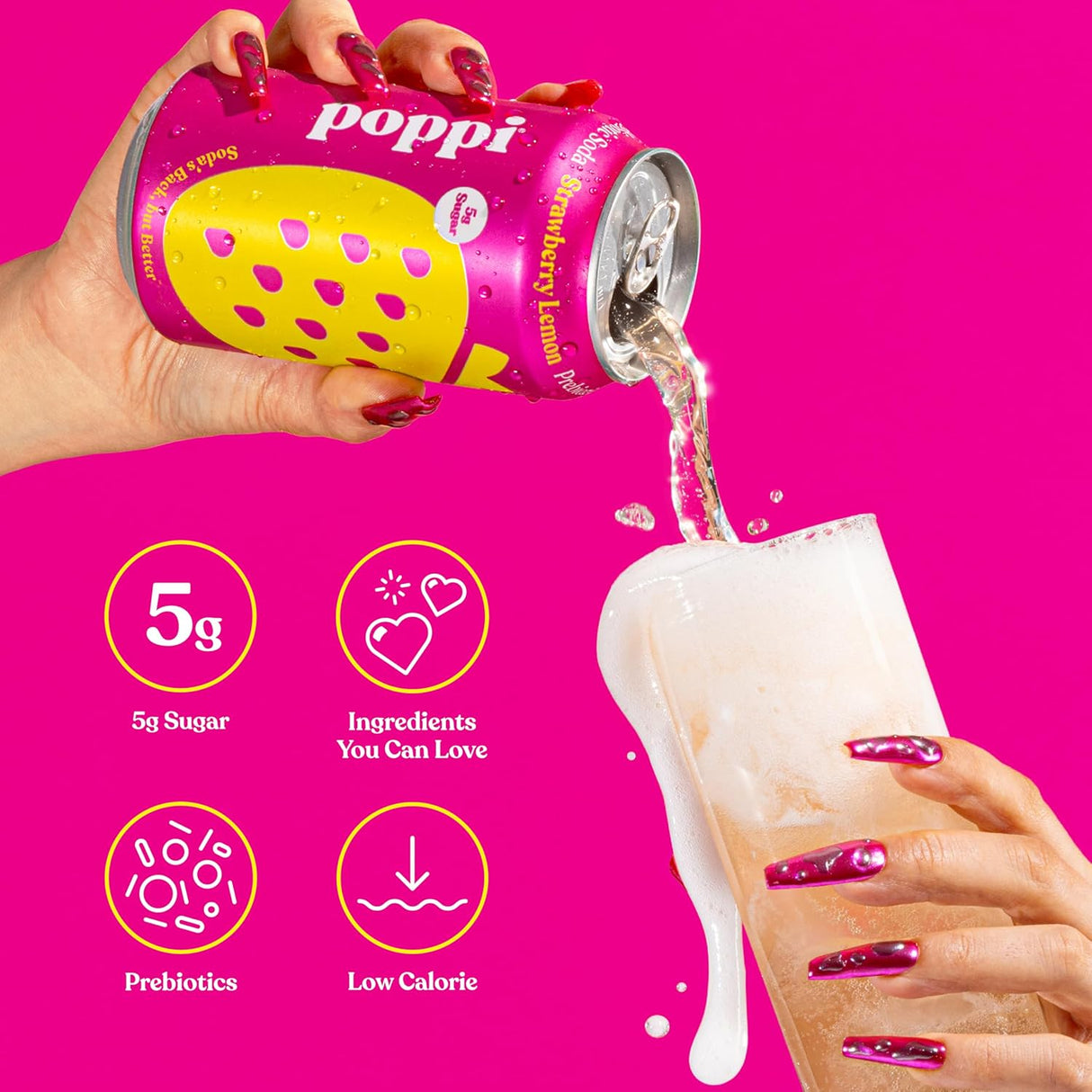 Bebida Prebiotic Strawberry Lemon Lata Poppi 12 x 355 ml