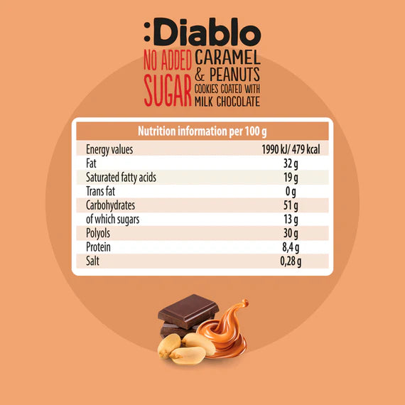 Galletas Chocolate Centro Caramelo Maní sin Azúcar :Diablo 100 g