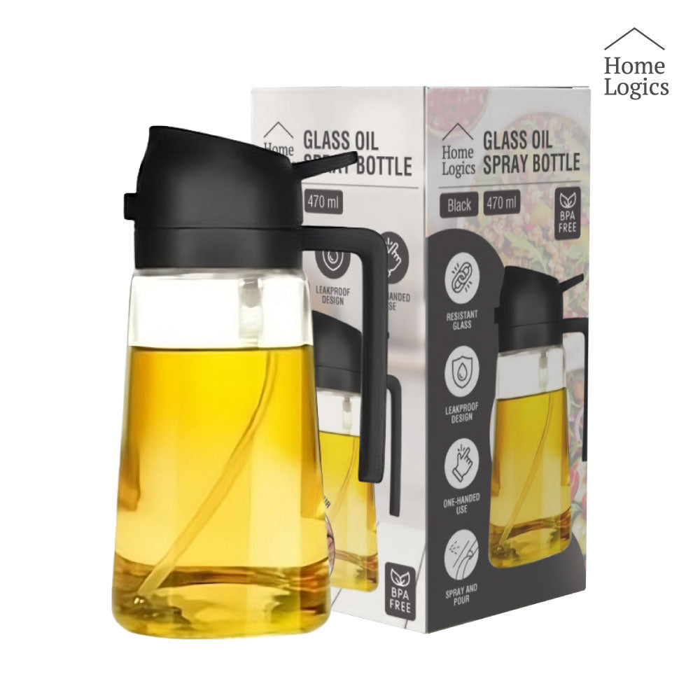 Dispensador de Aceite 2 en 1 de Vidrio 470 ml Negro Home Logics 1 un