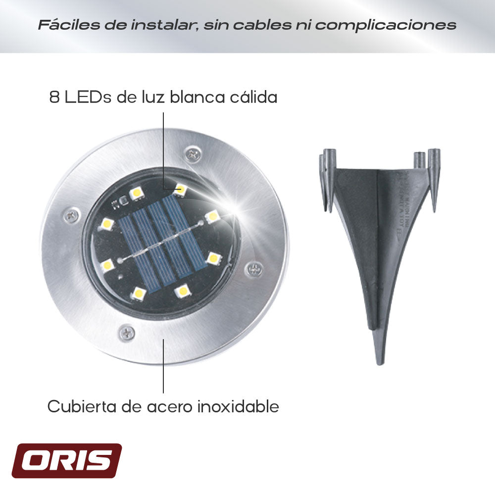 Set 4 Luces Solares Piso Estaca 8 Leds Oris 1 un