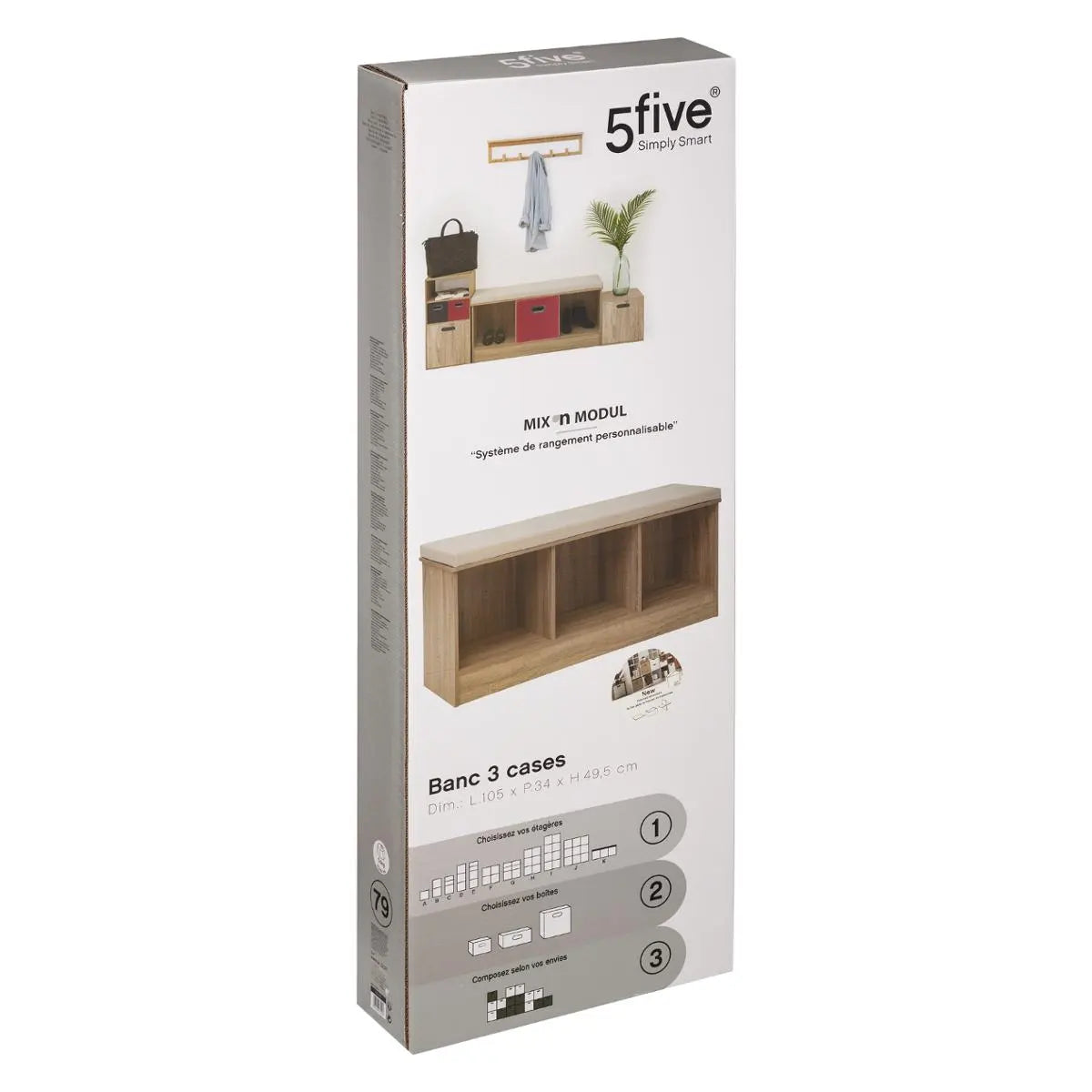 Banca con 3 Compartimentos 105 x 34 x 49 cm Madera 5five 1 un