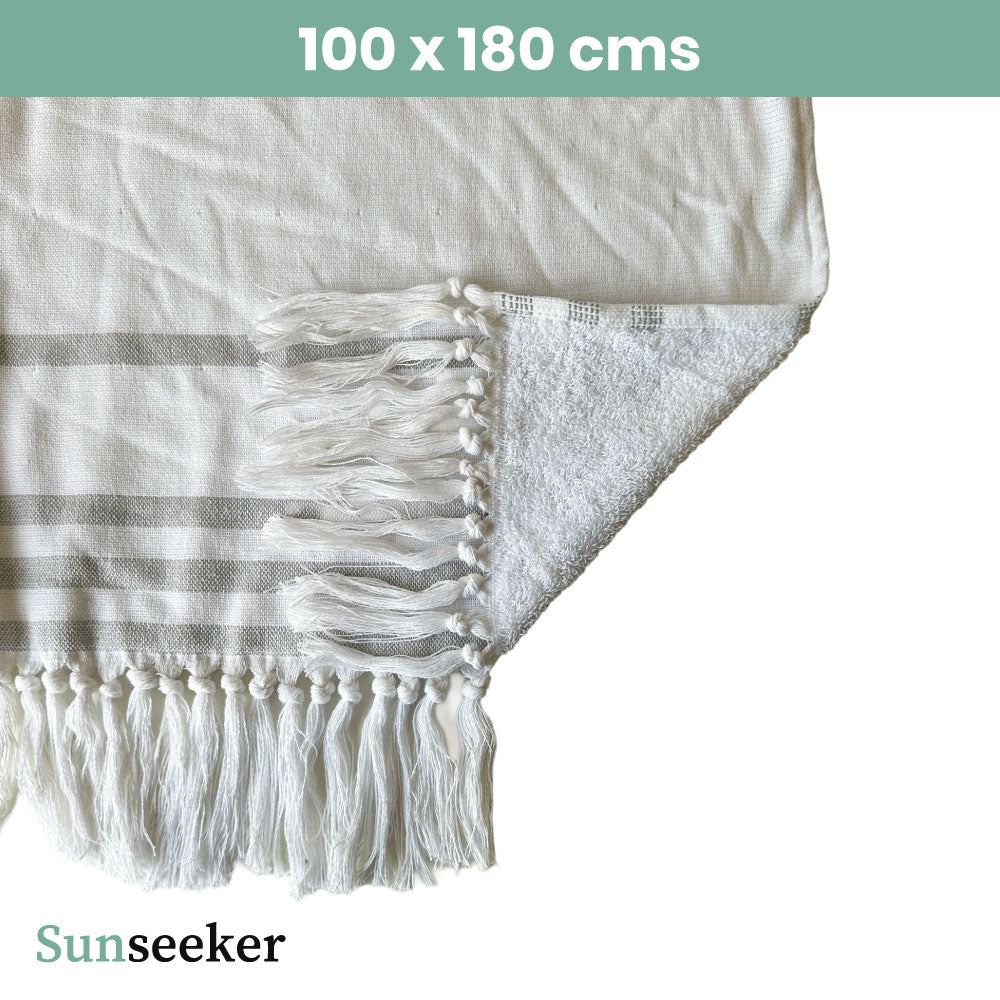 Toalla Playa Algodón con Flecos XL Rayas Blanca Sunseeker 1 un