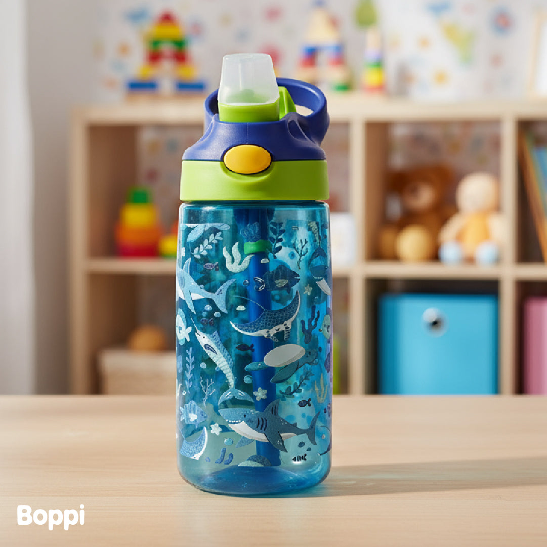 Botella Tritan Kids Antiderrame 480 ml Peces Azul Boppi 1 un