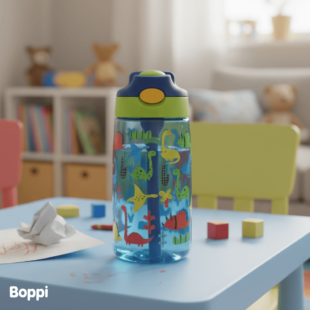 Botella Tritan Kids Antiderrame 480 ml Dinosaurios Azul Boppi 1 un