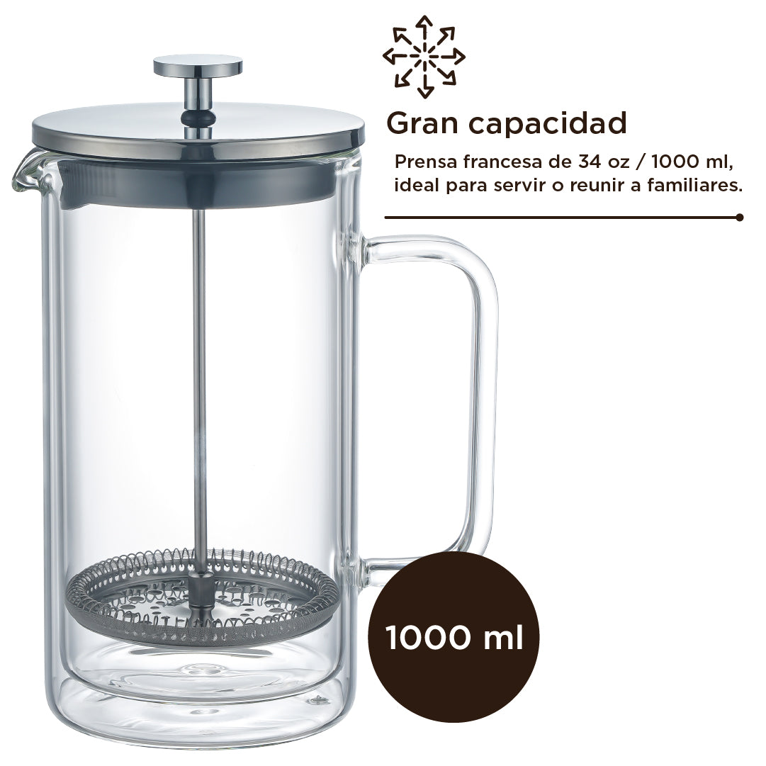 Cafetera Prensa Francesa Vidrio Doble Pared 1 L Home Logics 1 un