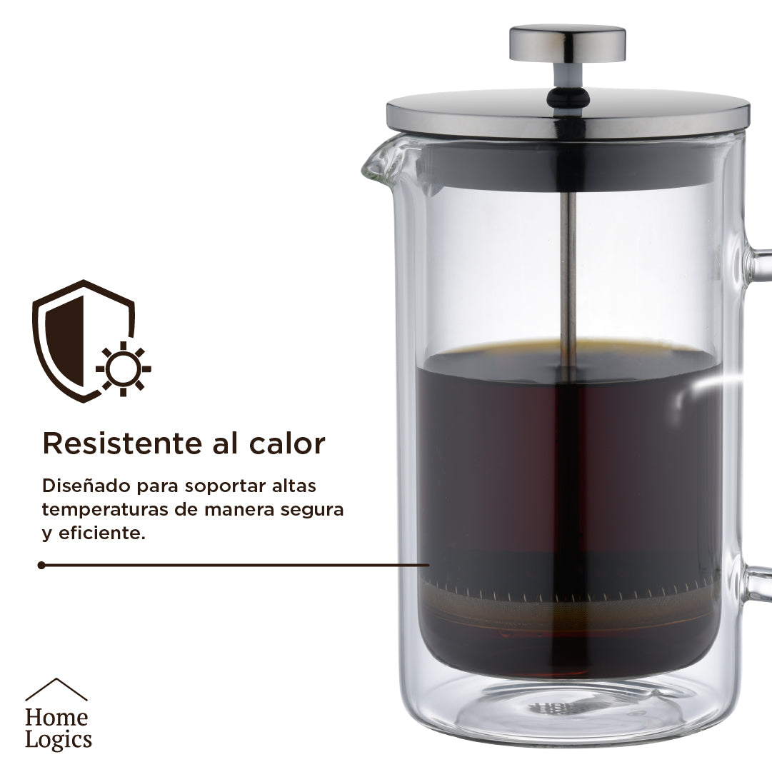 Cafetera Prensa Francesa Vidrio Doble Pared 600 ml Home Logics 1 un