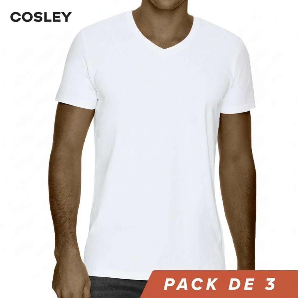 Poleras 100% Algodón Blancas Cuello V Pack 3 Cosley