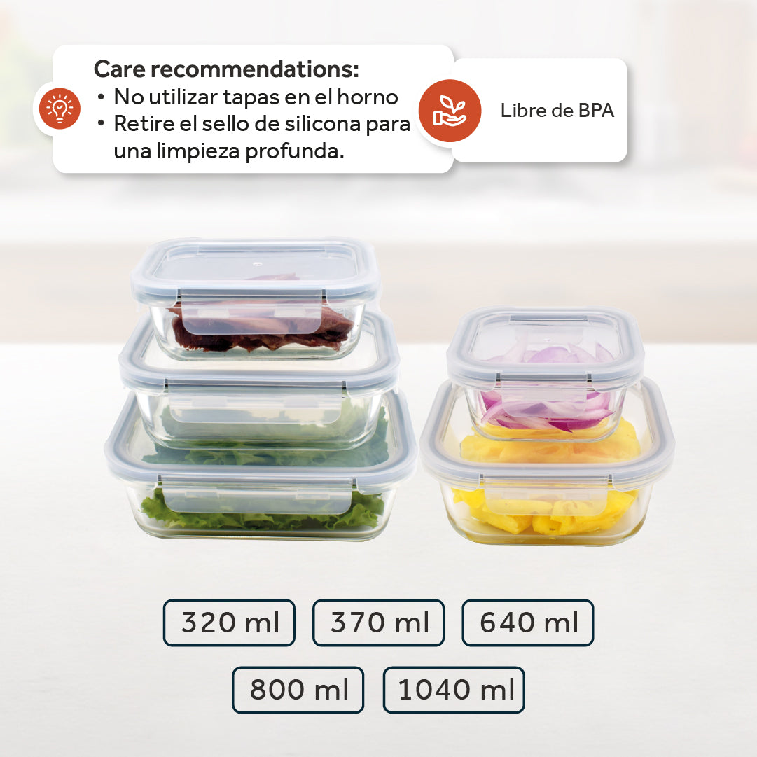 Set 5 Contenedores Herméticos Vidrio Storeware 1 un