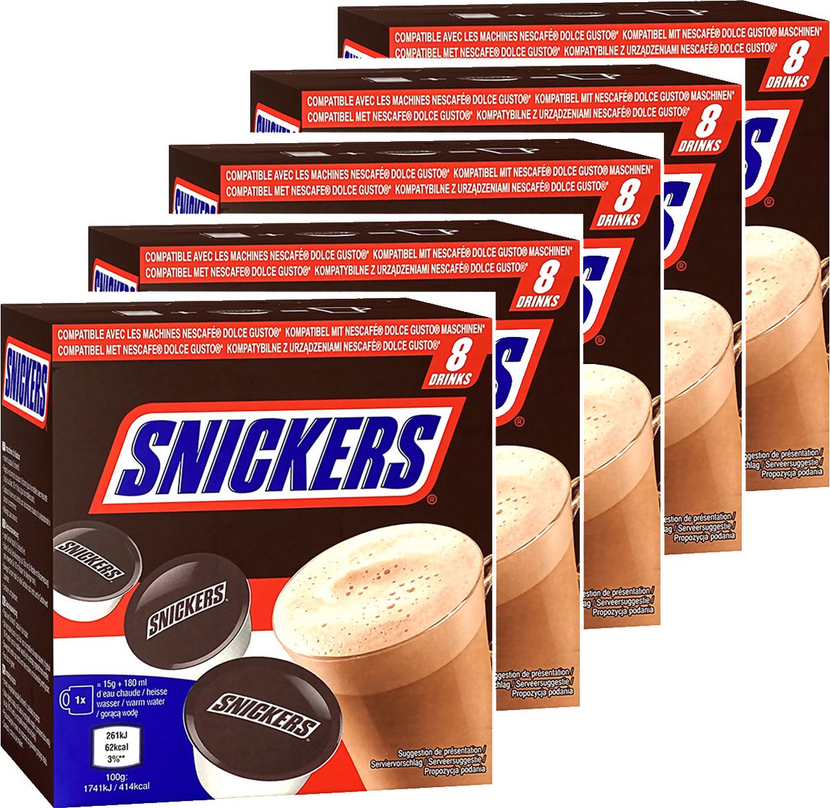 Chocolate Caliente en Cápsulas Snickers 5 X 8 un 120 g