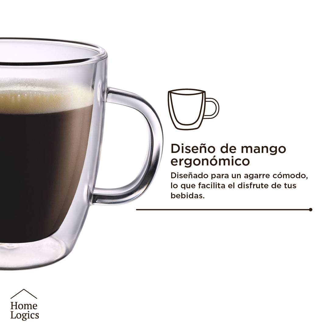 Set 4 Tazas Vidrio Doble Pared 120 ml Home Logics 1 un
