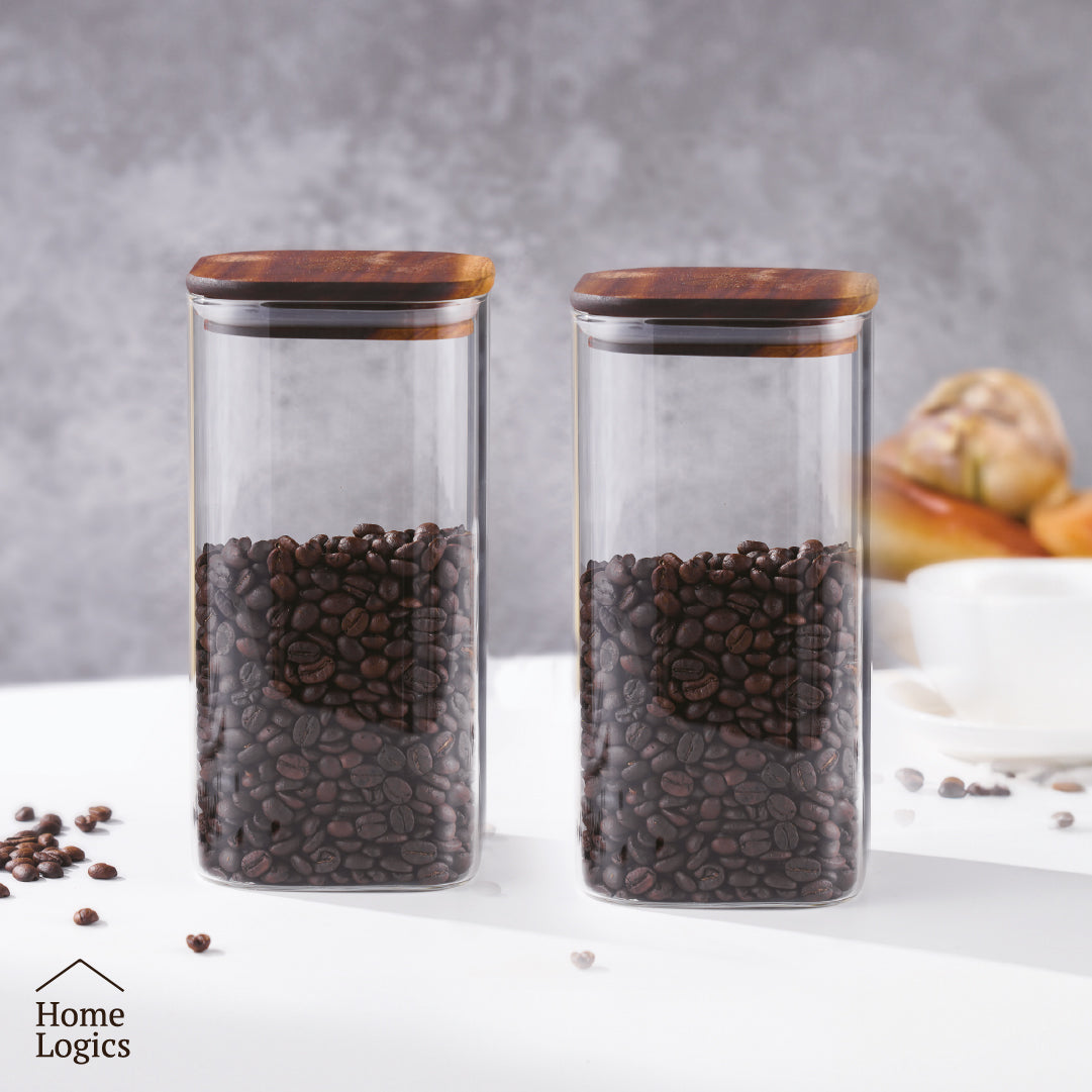 Set 2 Contenedores Vidrio Acacia 1300 ml Home Logics 1 un