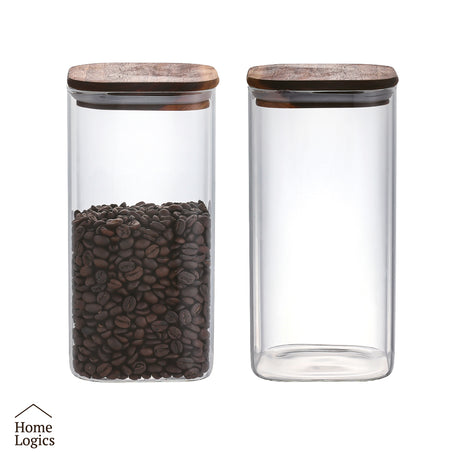Set 2 Contenedores Vidrio Acacia 1300 ml Home Logics 1 un