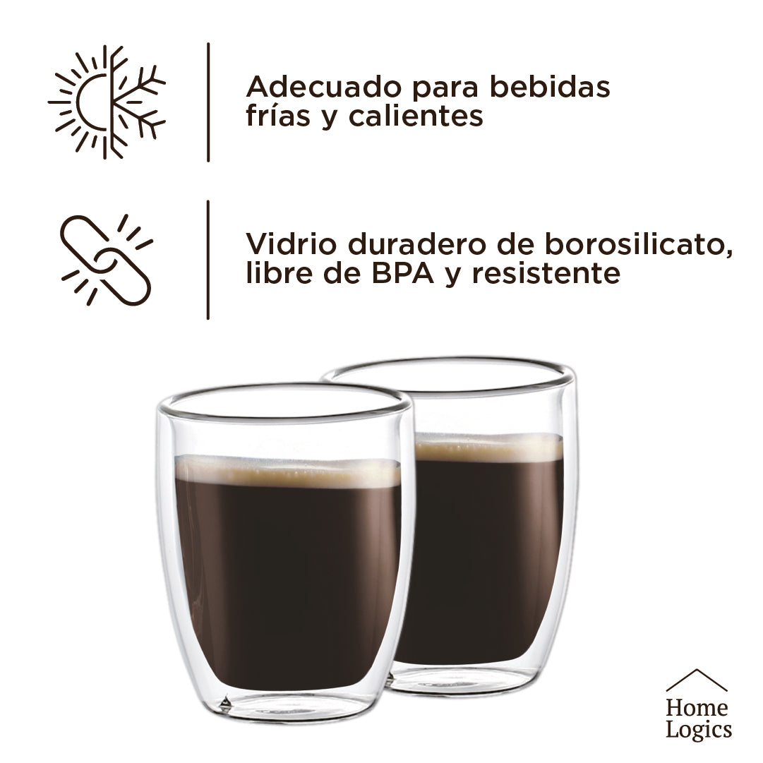 Set 4 Vasos Vidrio Doble Pared 150 ml Home Logics 1 un