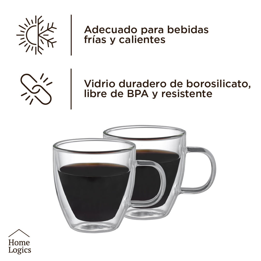 Set 4 Tazas Vidrio Doble Pared 160 ml Home Logics 1 un