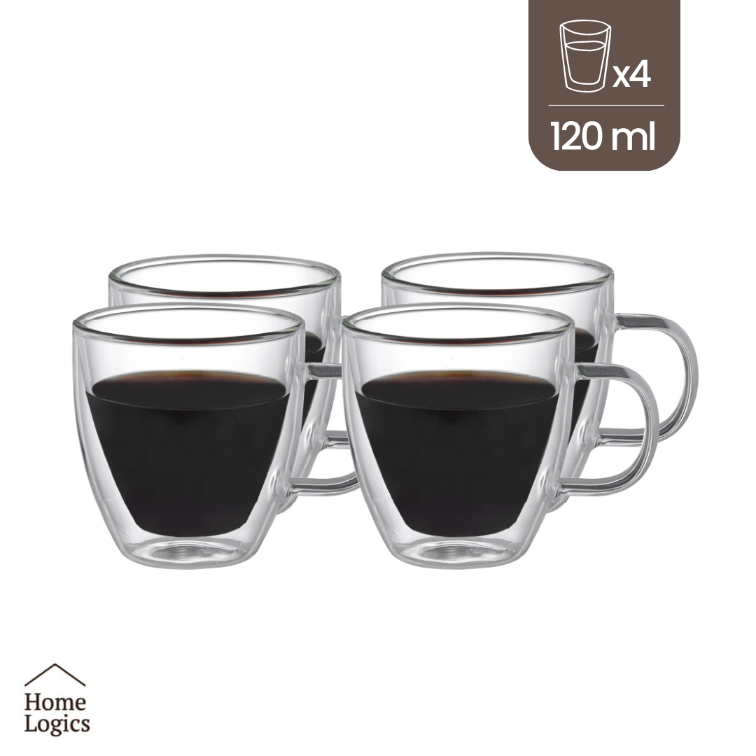 Set 4 Tazas Vidrio Doble Pared 120 ml Home Logics 1 un