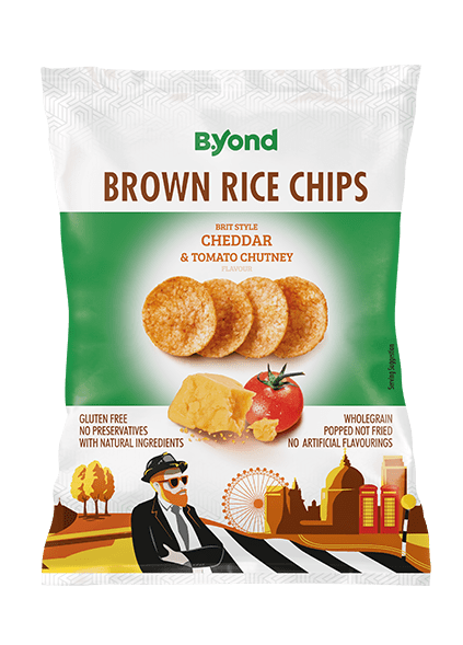 Rice Chips Brit Style Cheddar and Tomato Chutney B.Yond 12 x 60 g