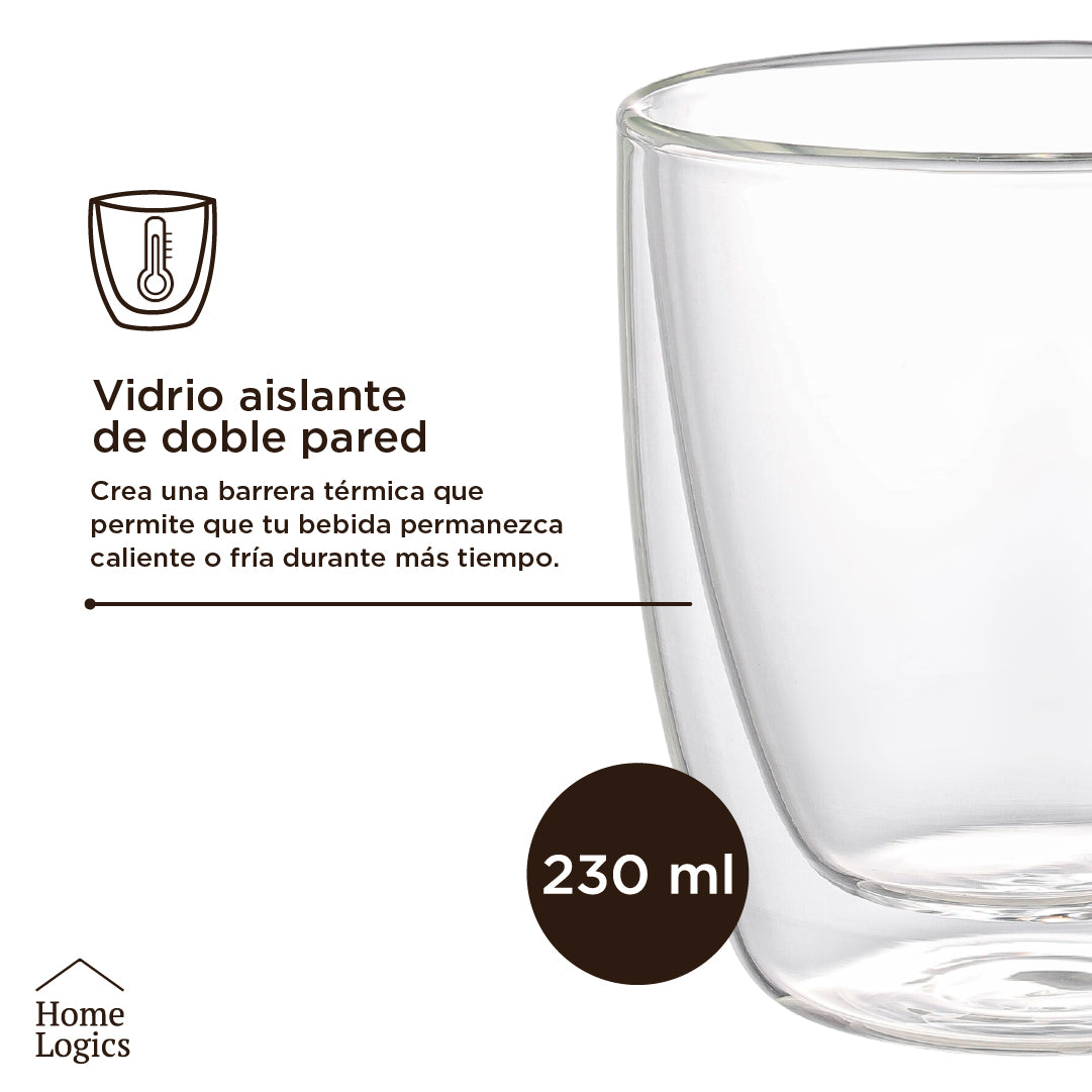 Set 4 Tazas Vidrio Doble Pared 230 ml Home Logics 1 un