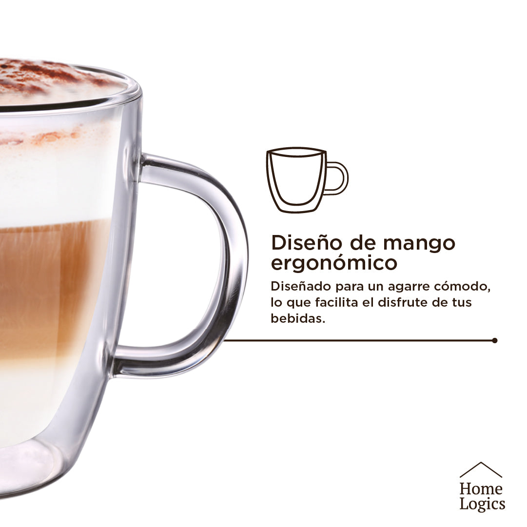 Set 4 Tazas Vidrio Doble Pared 230 ml Home Logics 1 un