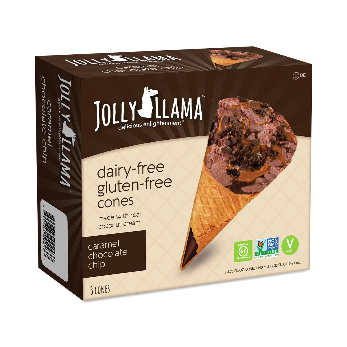 Helado Cono Caramelo Chocolate Chip sin Lácteos Jolly Llama 3 un x 140 ml