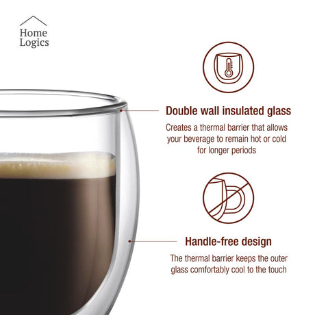 Set 4 Vasos Vidrio Doble Pared Classic 200 ml Home Logics 4 un