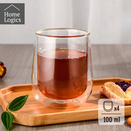 Set 4 Vasos Vidrio Doble Pared Modern 100 ml Home Logics 4 un